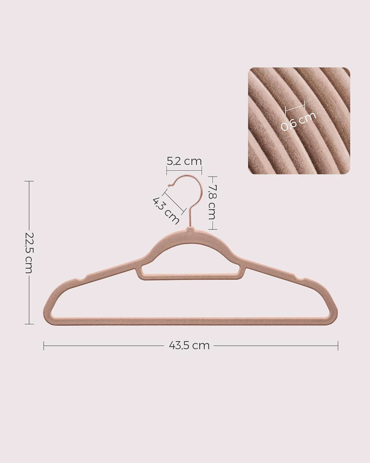 50-teiliges Kleiderbügel-Set, rutschfest, Roségold + Hellbraun, 50 Stück