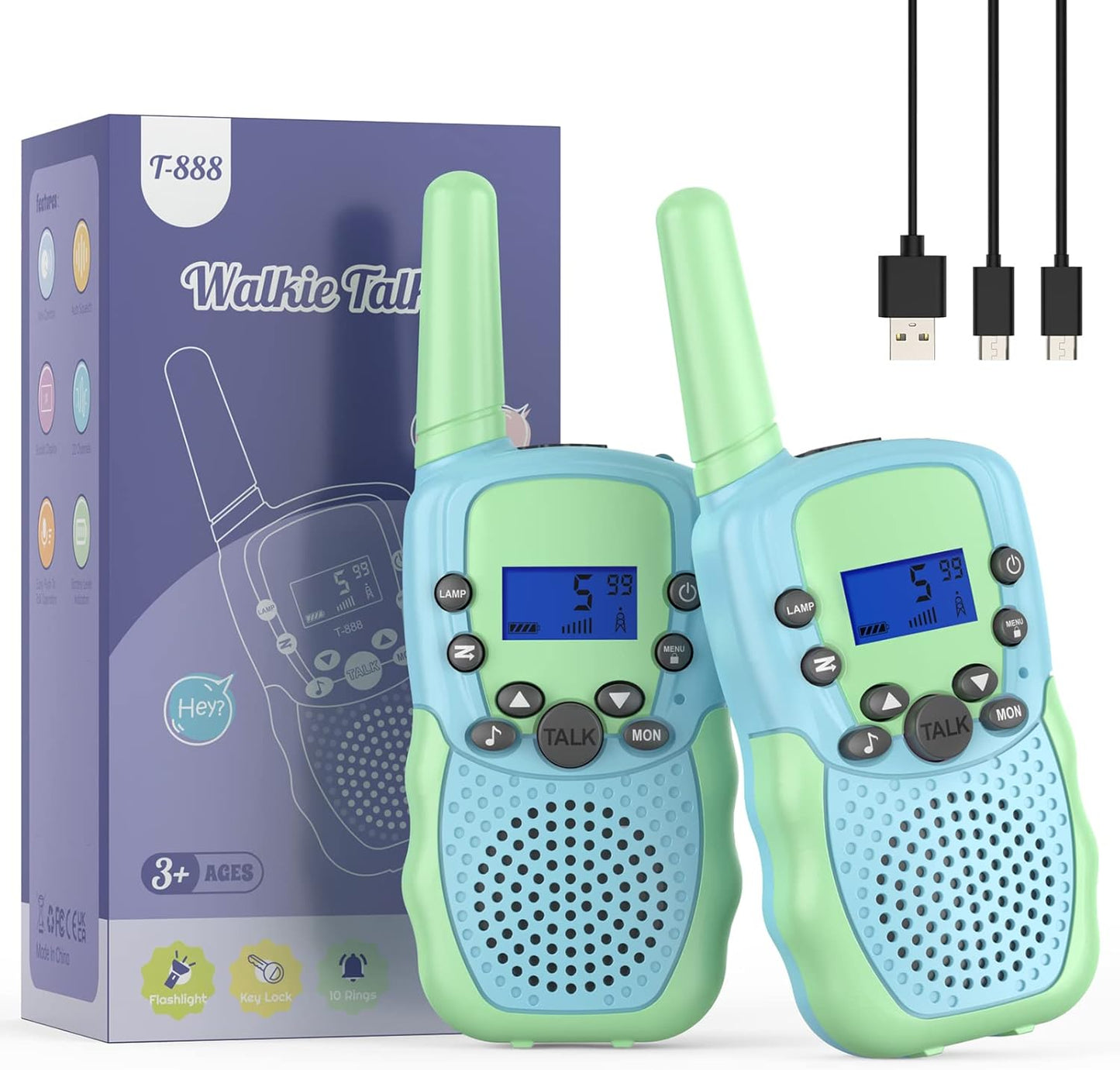 Wiederaufladbare Walkie Talkies für Kinder, Leicht Grün