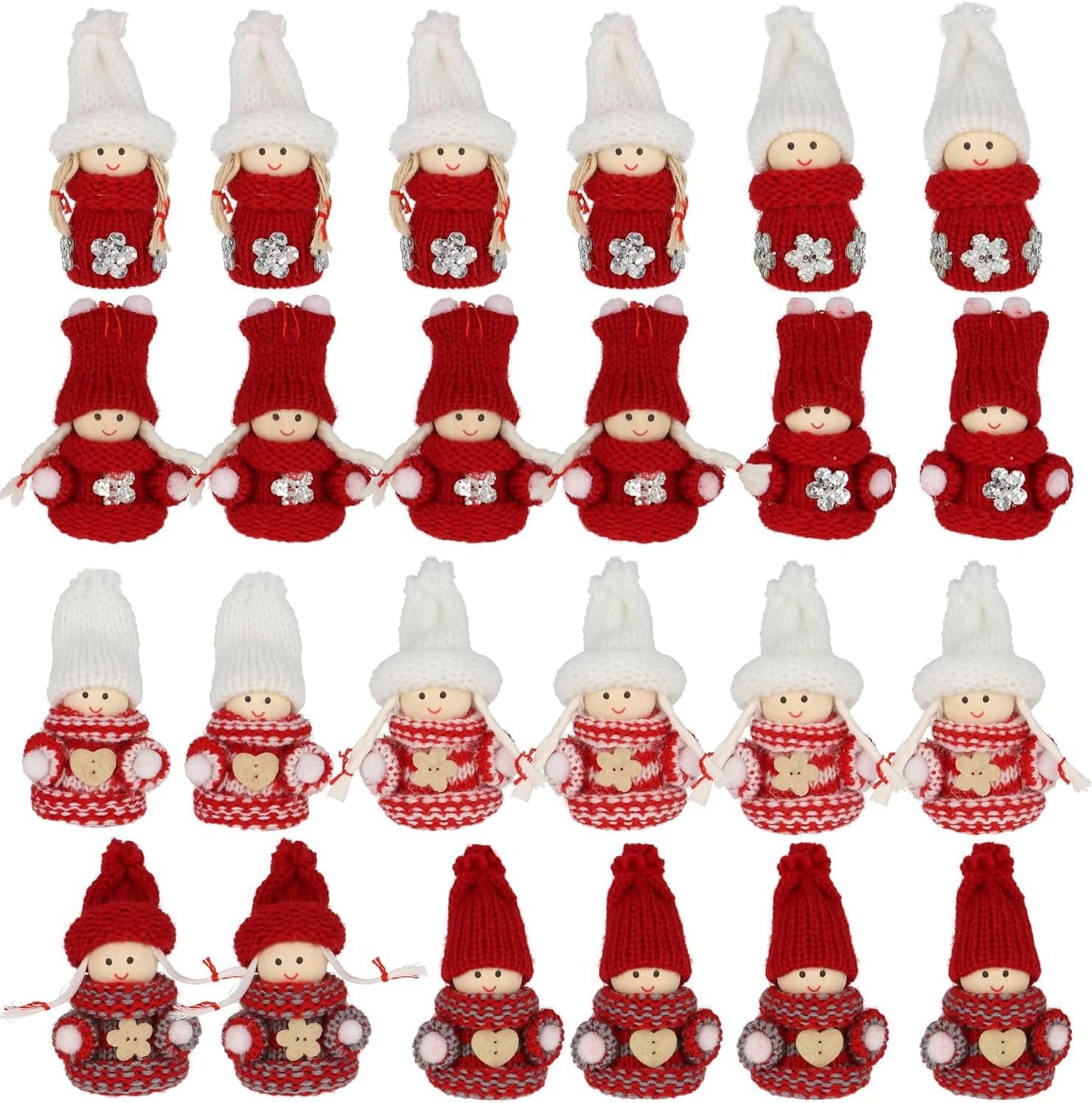 Mini-Wichtel Figuren-Set (24 Stück) für Weihnachten, 24 Mini Wichtel Rot