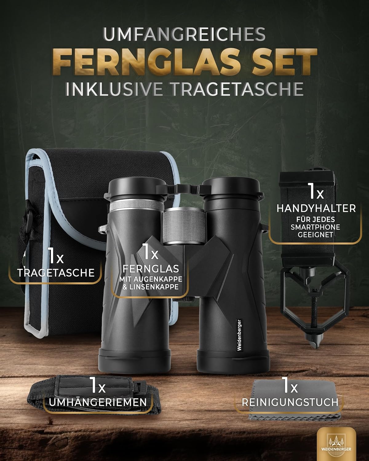 Fernglas 12x42 für Brillenträger, 12x42 Schwarz