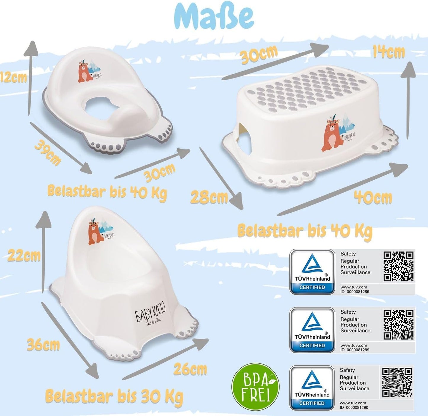 8-teiliges Babybadewanne-Komplettset mit Ständer, 8 - Set Bärchen - weiss