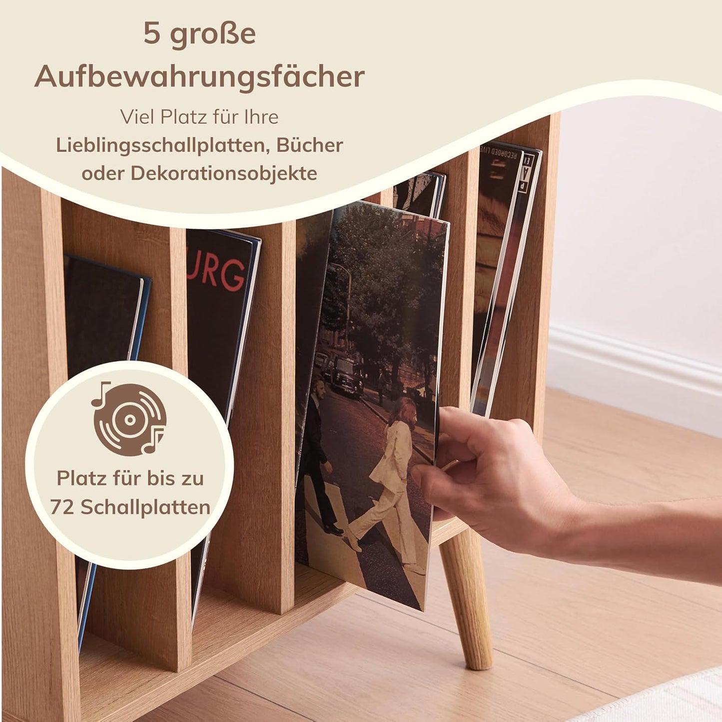 Schallplattenregal, Eiche Hell 56,5 x 39 x 66cm