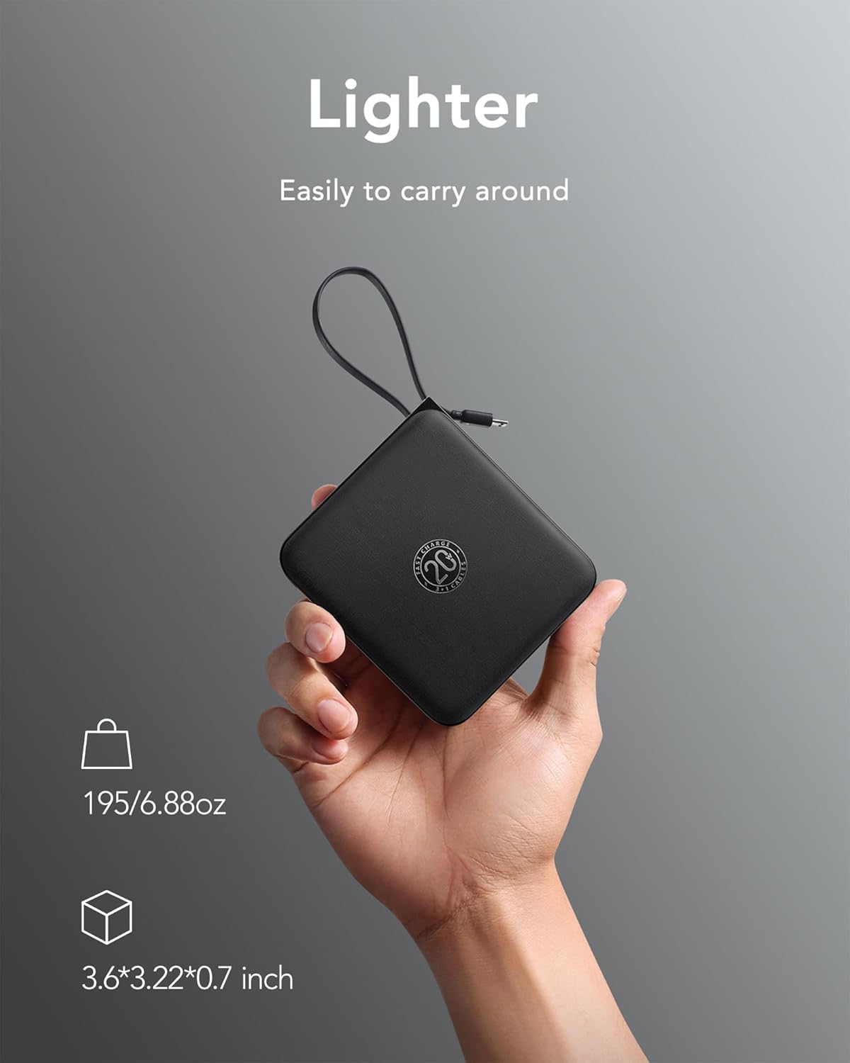Powerbank mit integriertem Kabel, schwarz