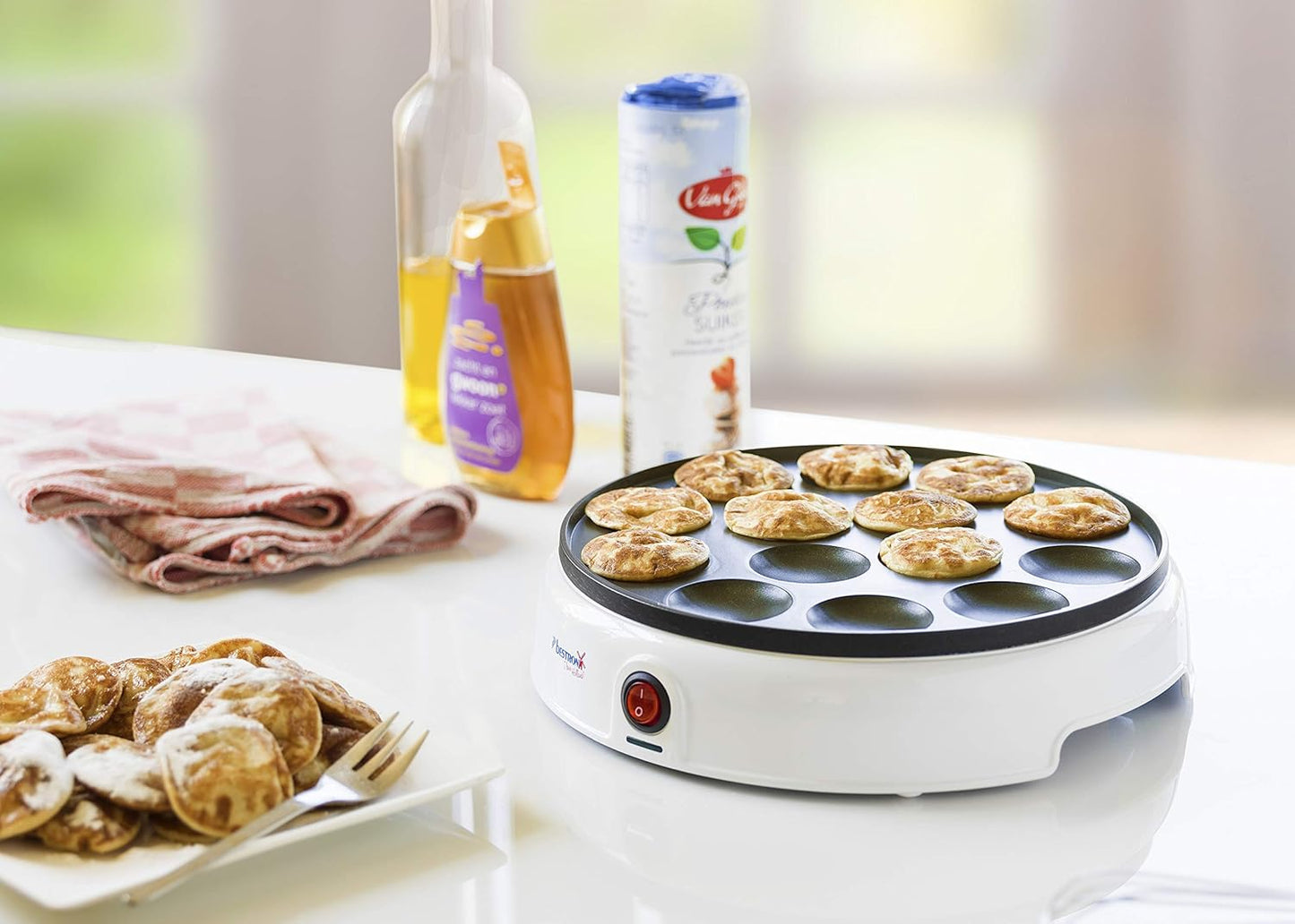 Mini Poffertjes Maker mit Antihaftbeschichtung, Weiss