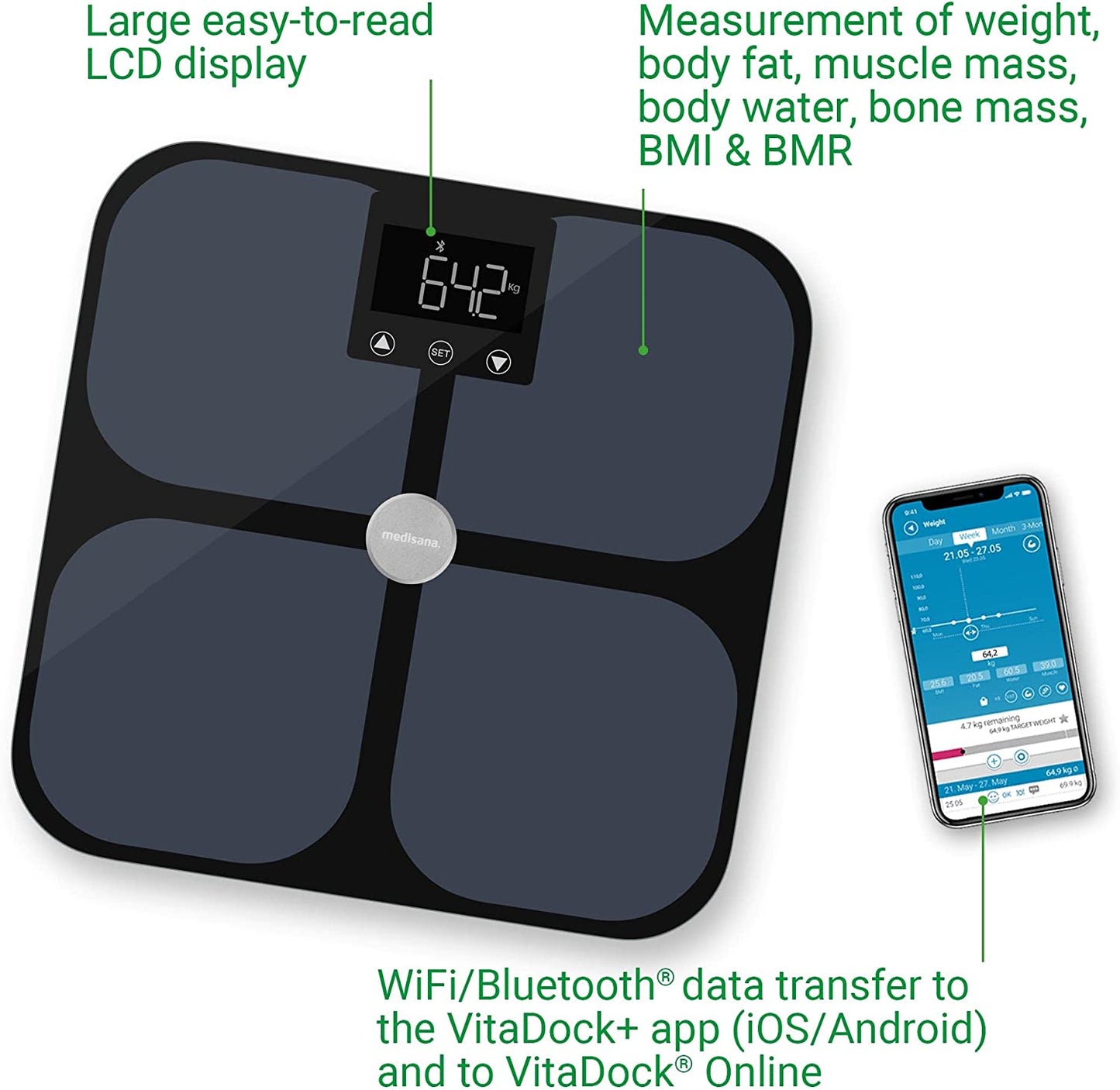 connect WiFi & Bluetooth Körperanalysewaage BS 650, ITO-Elektroden