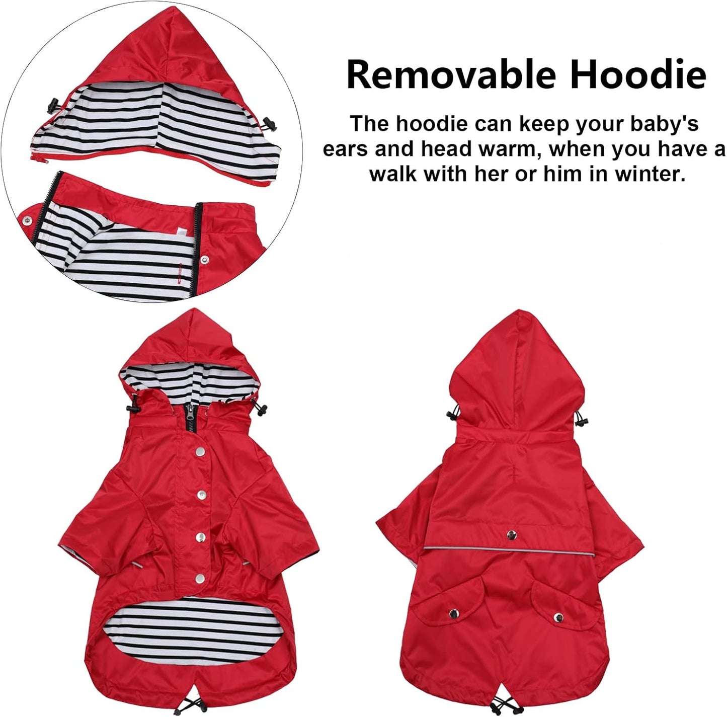 Premium Hunde-Regenjacke mit abnehmbarer Kapuze, XS Rot