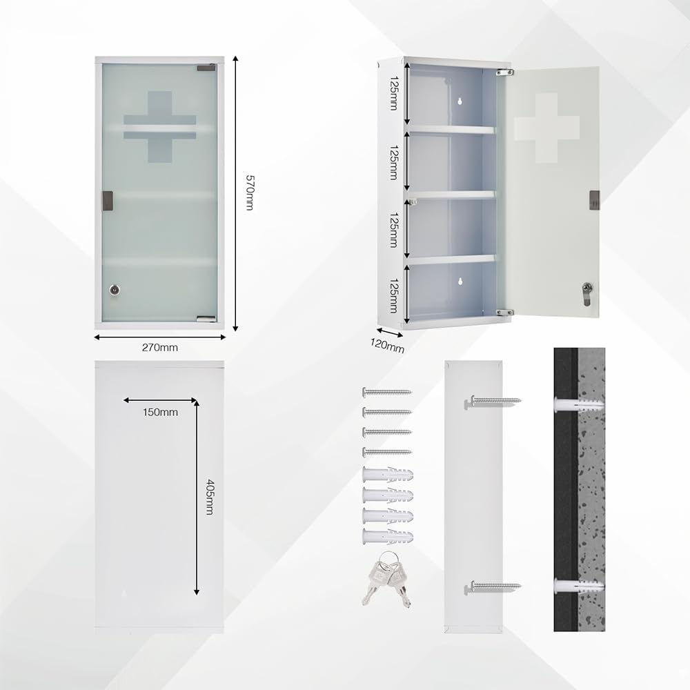 Medizinschrank aus Edelstahl, Weiß - 4 Fächer
