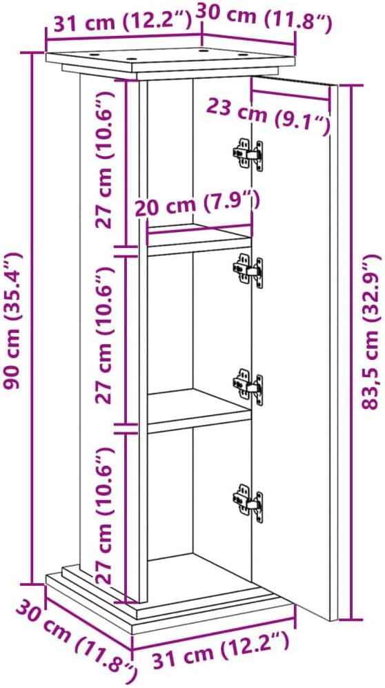 Postament mit Stauraum in Altholz-Optik, 31 x 30 x 90 cm Altholz