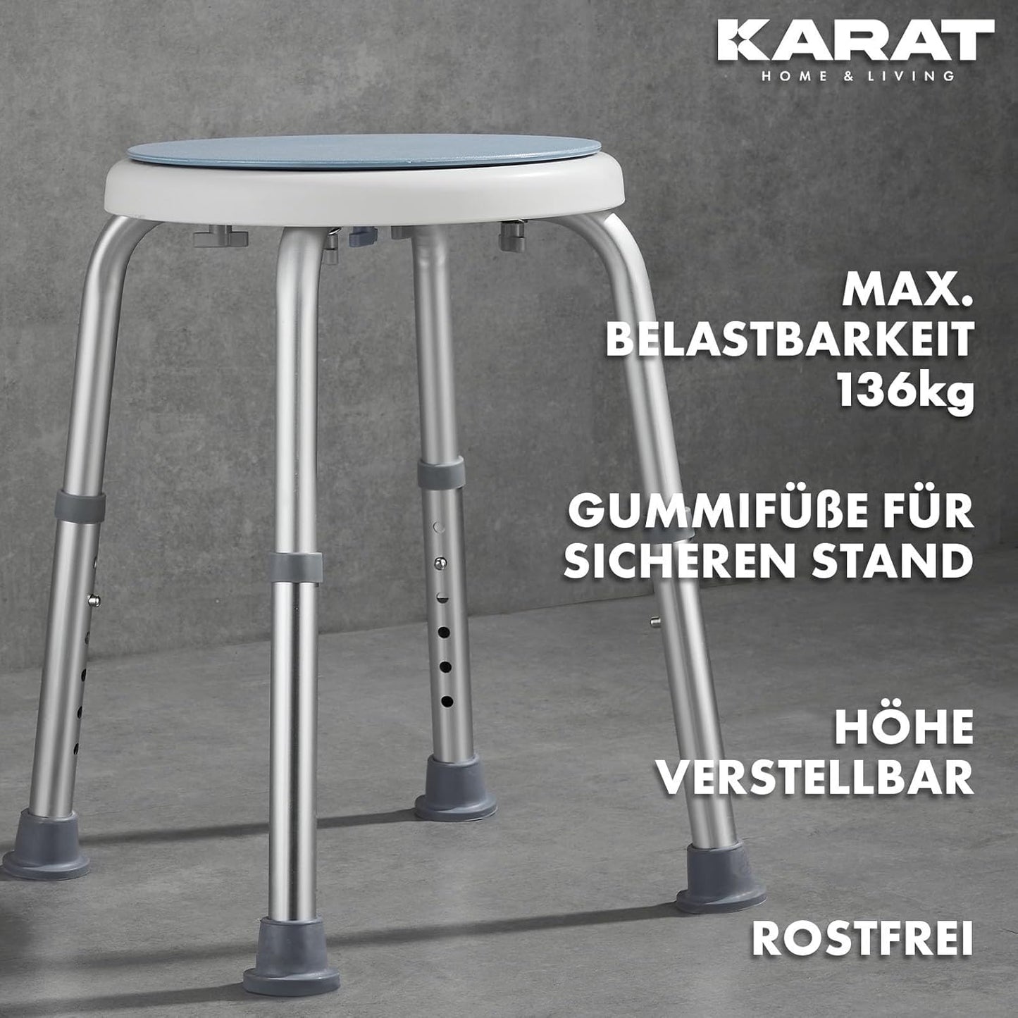 Drehbarer Duschhocker, höhenverstellbar, bis 136kg