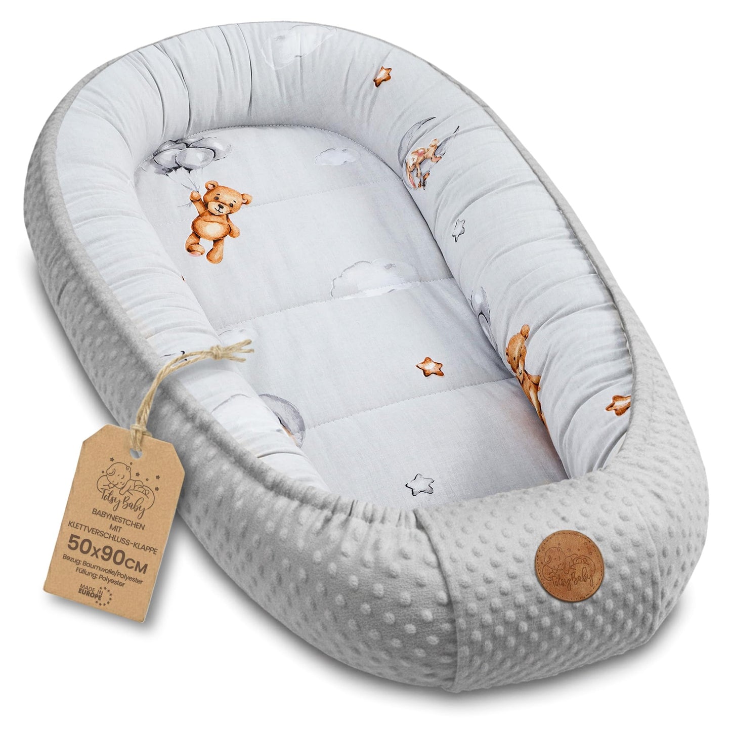 Babynestchen mit waschbarem Bezug, Teddybären 90x50 cm (1er Pack)