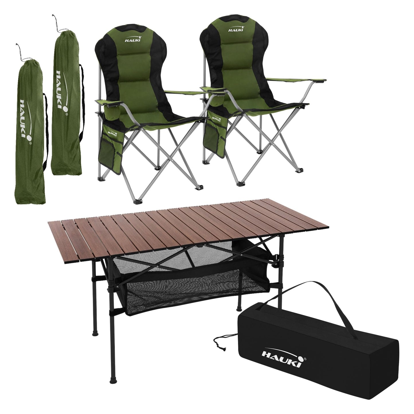3-teiliges Campingmöbel-Set faltbar, mit Tragetasche, Campingtisch Braun 2x Campingstuhl Khaki