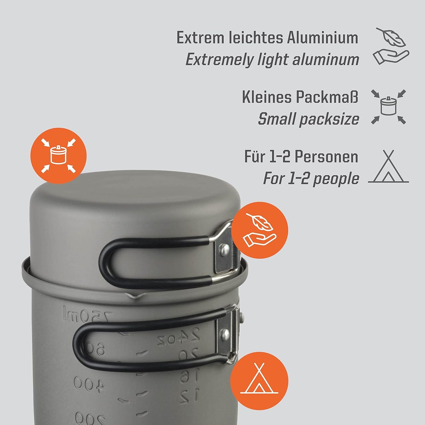 Outdoor- und Camping-Topf, 1000 ml Hartanodisiertem Aluminium