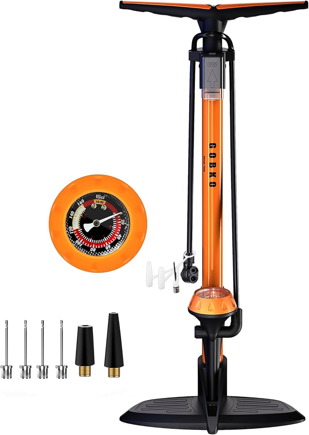 Fahrradpumpe mit Manometer für Rennrad & MTB, Basic Orange