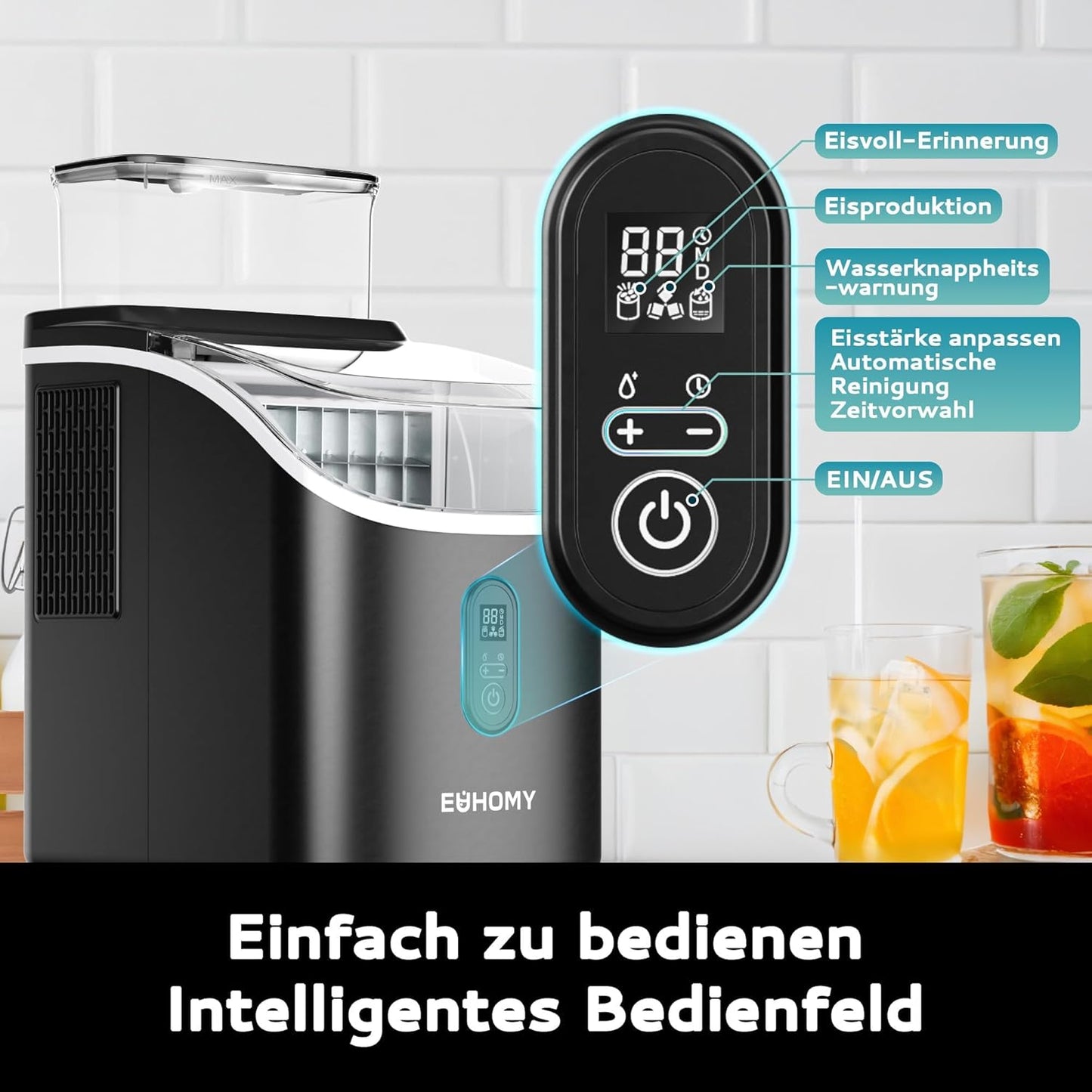 Eiswürfelmaschine, Schwarz-15kg