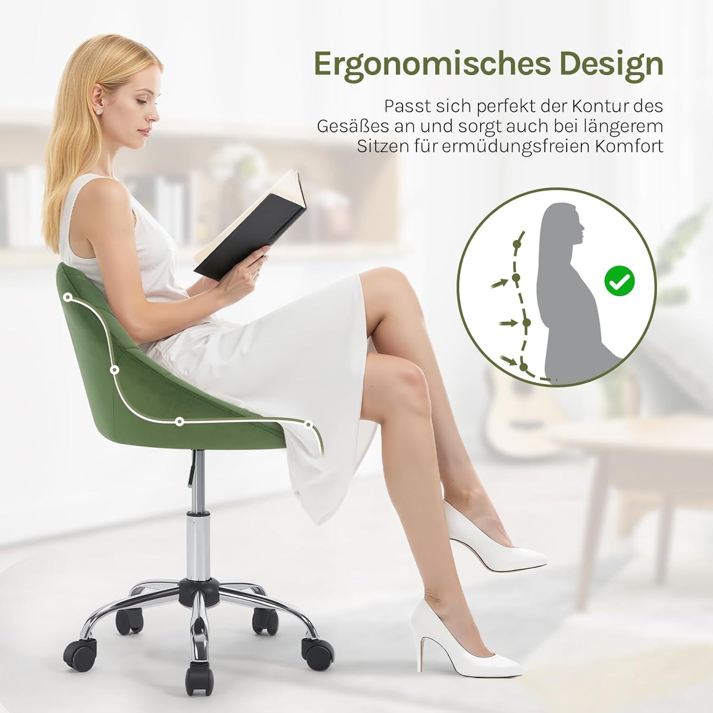 Ergonomischer Drehstuhl, Grün Samt