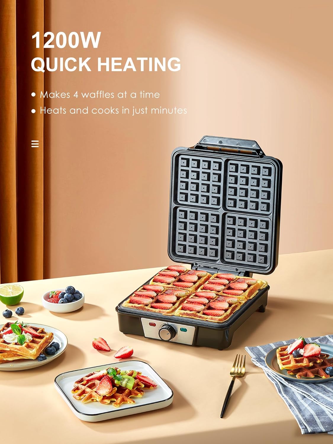 Belgisches Waffeleisen für 4 Waffeln, Schwarz