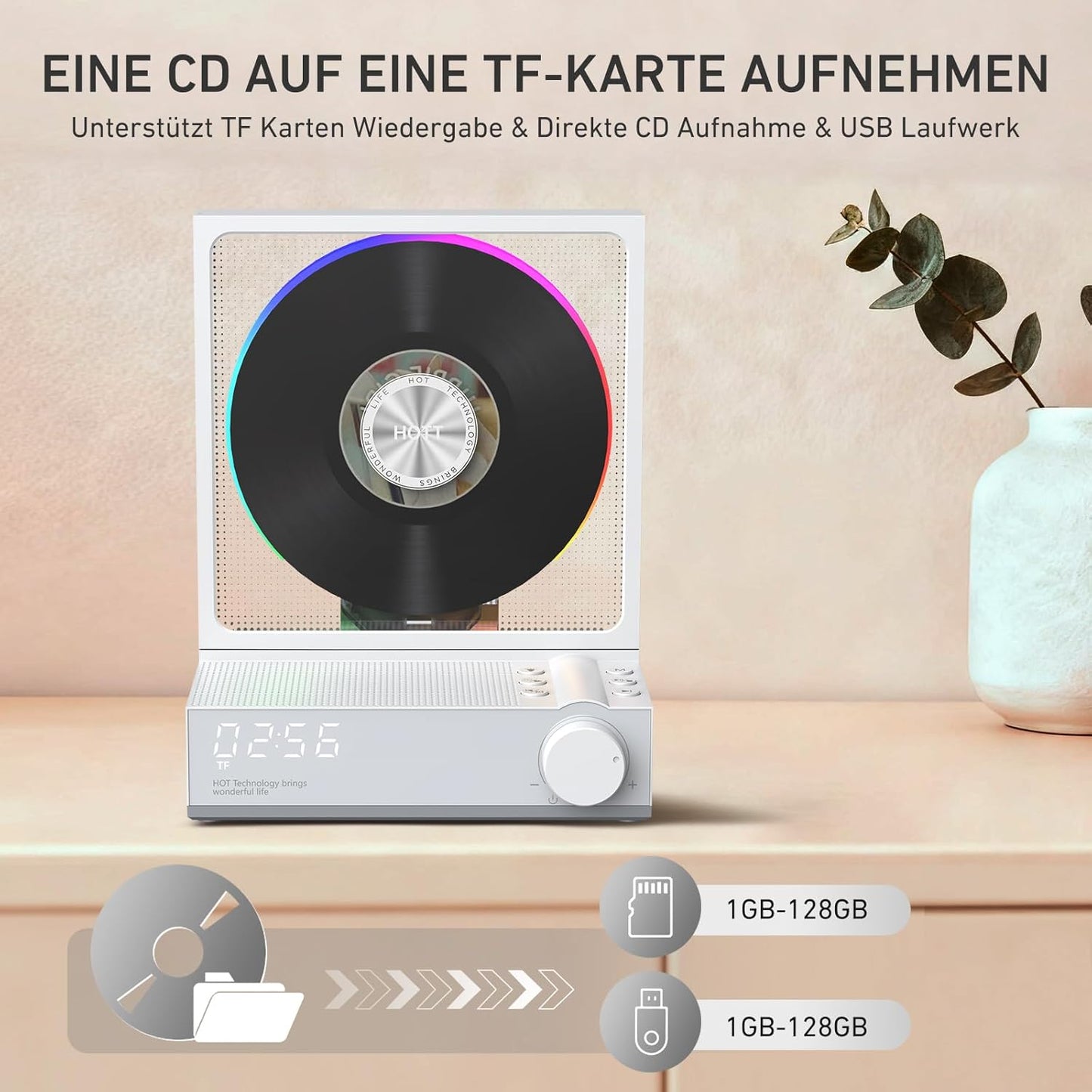 Tragbarer Bluetooth CD-Player mit Fernbedienung, Mit FB Grau