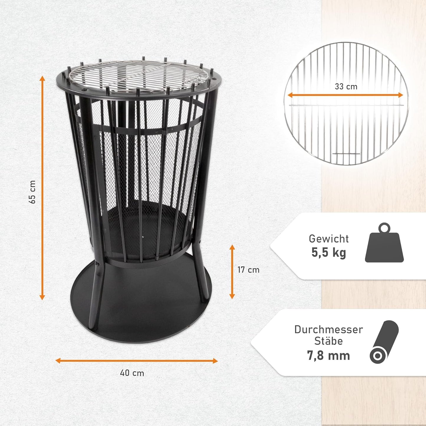 Feuerkorb mit Grillgitter & Funkenschutz, Feuerkorb mit Grillgitter