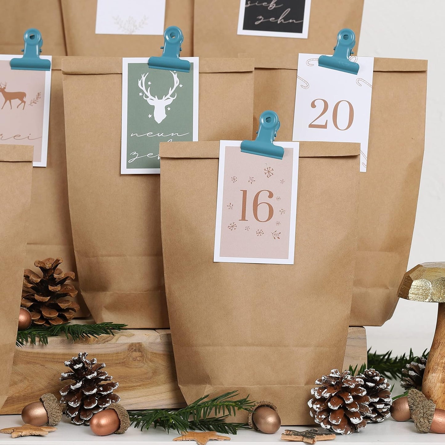 Adventskalender DIY-Set mit Geschenktüten, 24 Stück, Blau-Grün