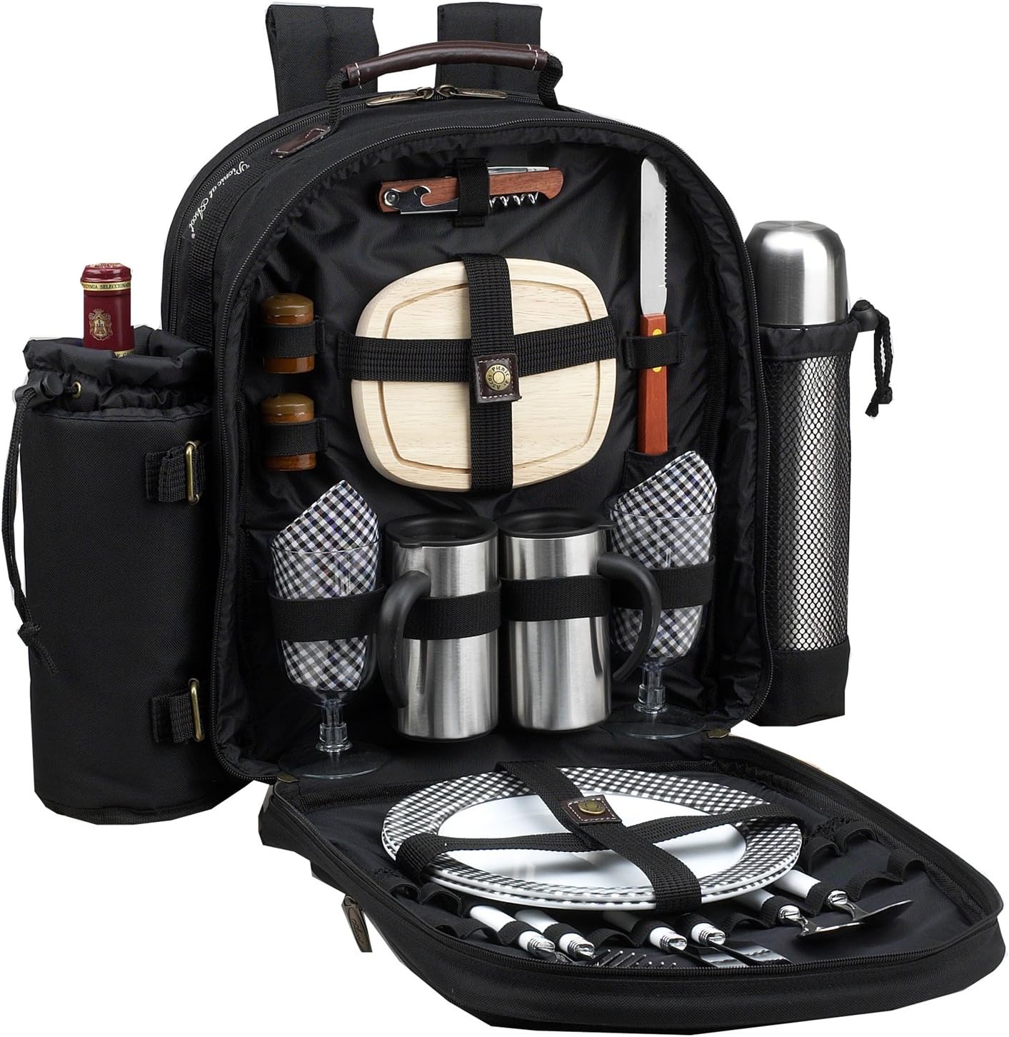 Picknick-Rucksack für 2 Personen, Black With Gingham Napkins