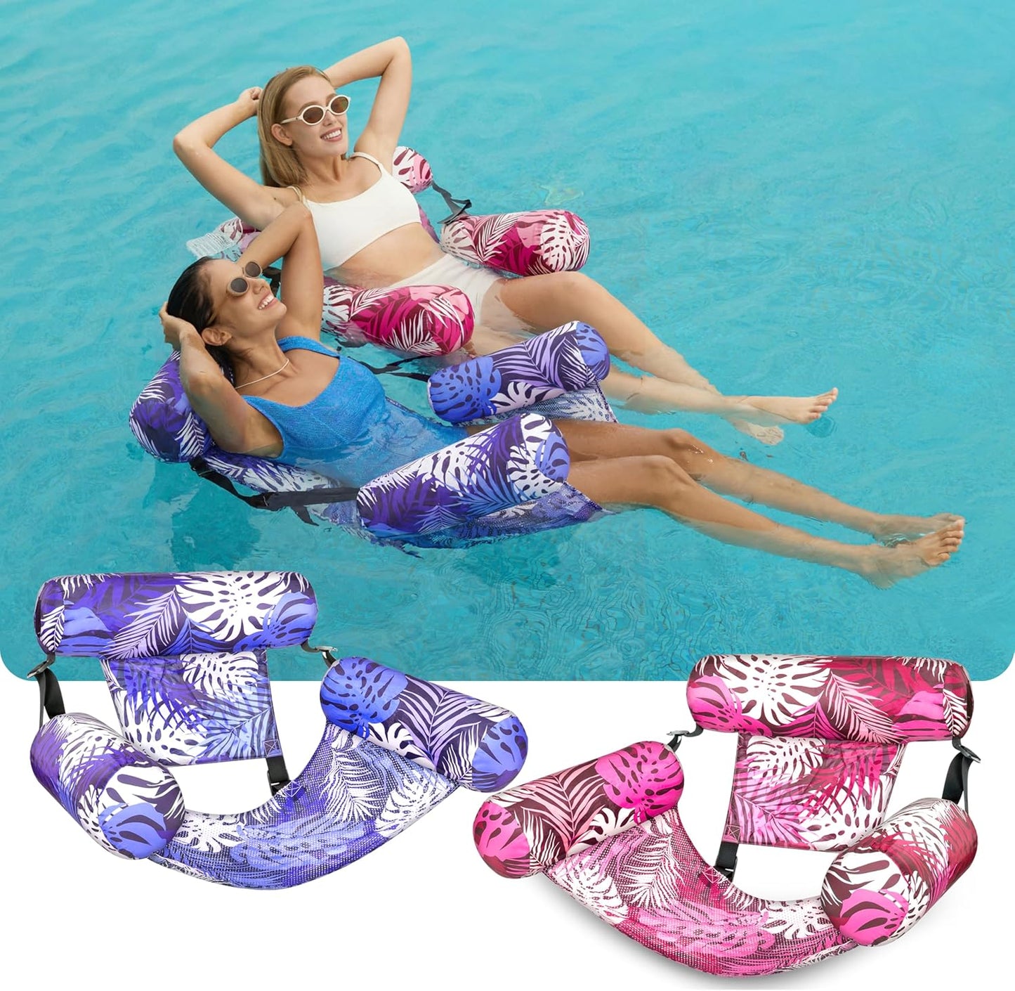 2er-Set Aufblasbare Pool-Schwimmsitze, Lila, Rosa