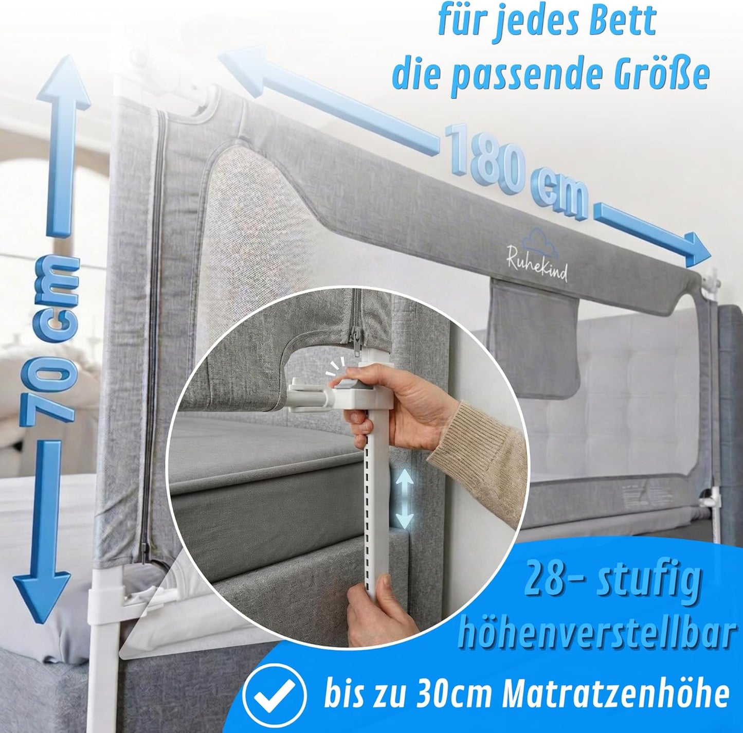 Rausfallschutz für Boxspringbetten, Einzelseite 180cm