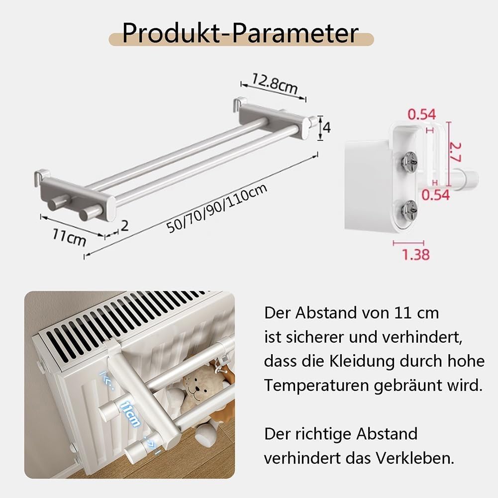Heizkörper Handtuchhalter zum Einhängen, White 70cm