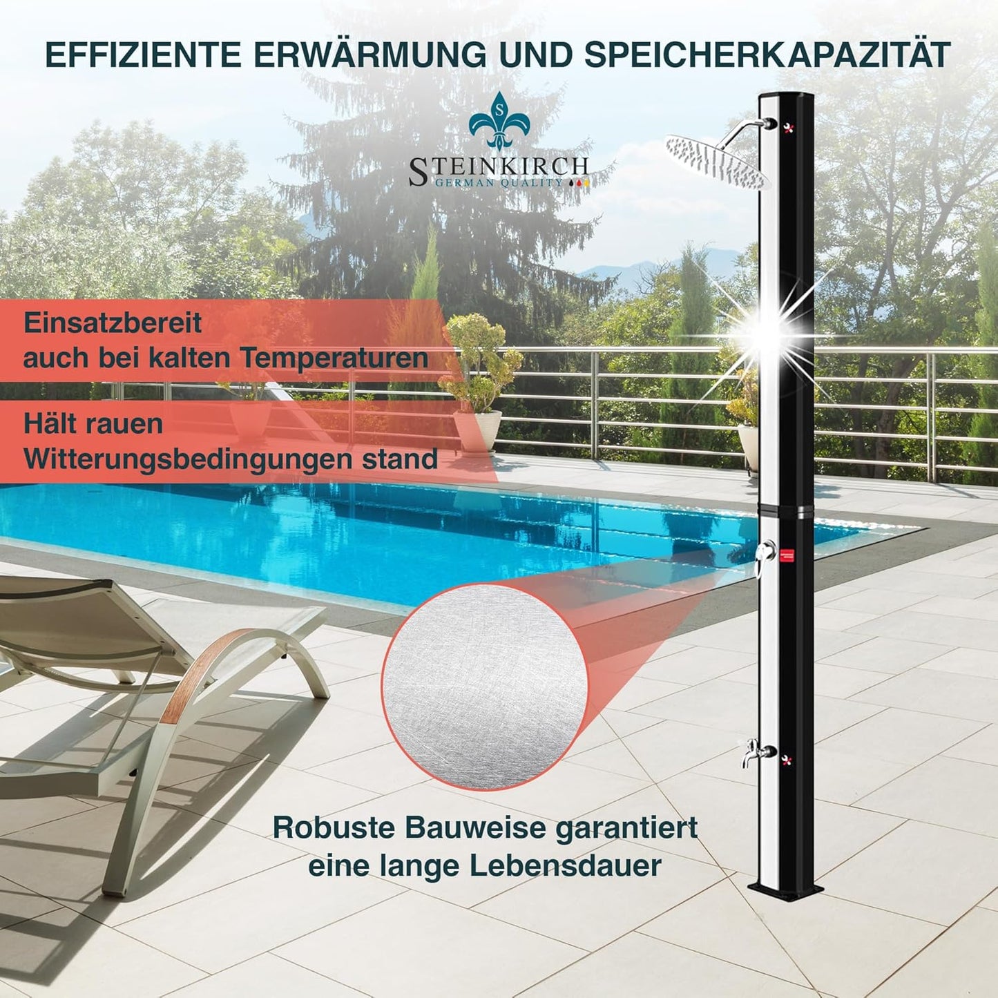 Solar Gartendusche, AquaSon: ø 200 mm (Edelstahl)