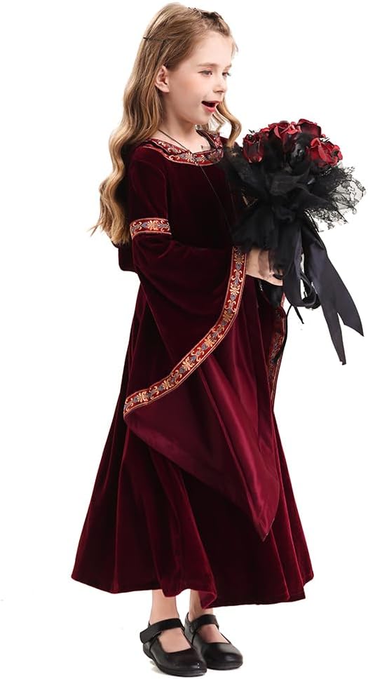 Mittelalterliches Vampir-Kinderkostüm für Halloween, Mädchen Rot XS