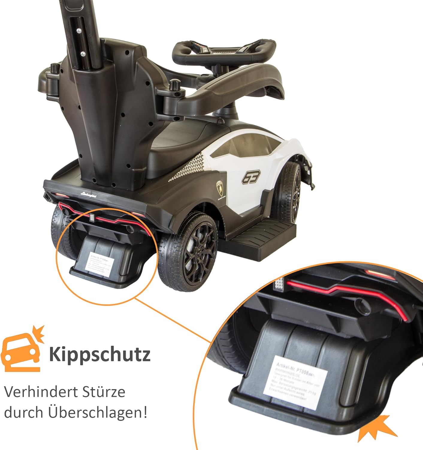 Rutschauto mit Schiebstange, Weiss