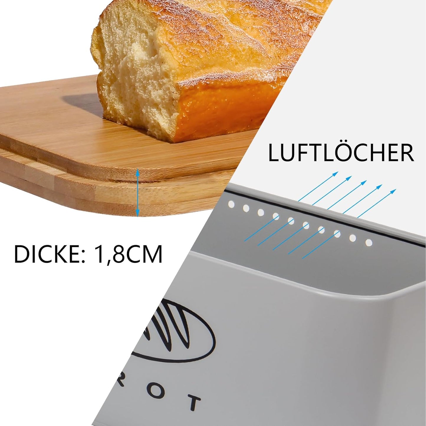 Retro Brotkasten mit Bambusdeckel, Grau-30cm