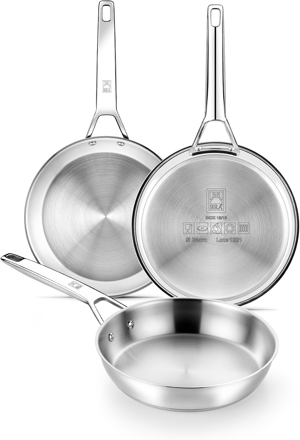 Set mit Edelstahl-Bratpfannen (3 Stück, 20-26 cm), 20.24 y 26 cm