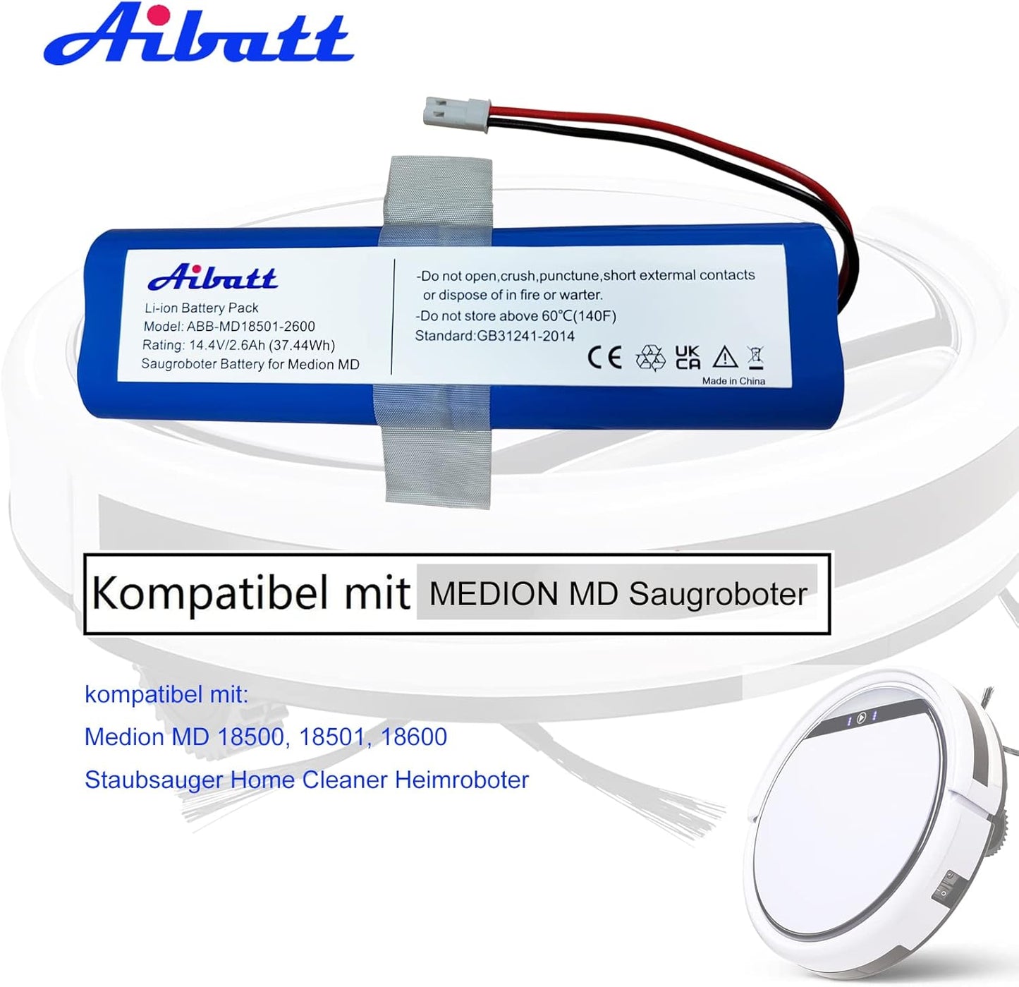 Ersatzakku für Medion Staubsauger, 14.4V 2600mAh