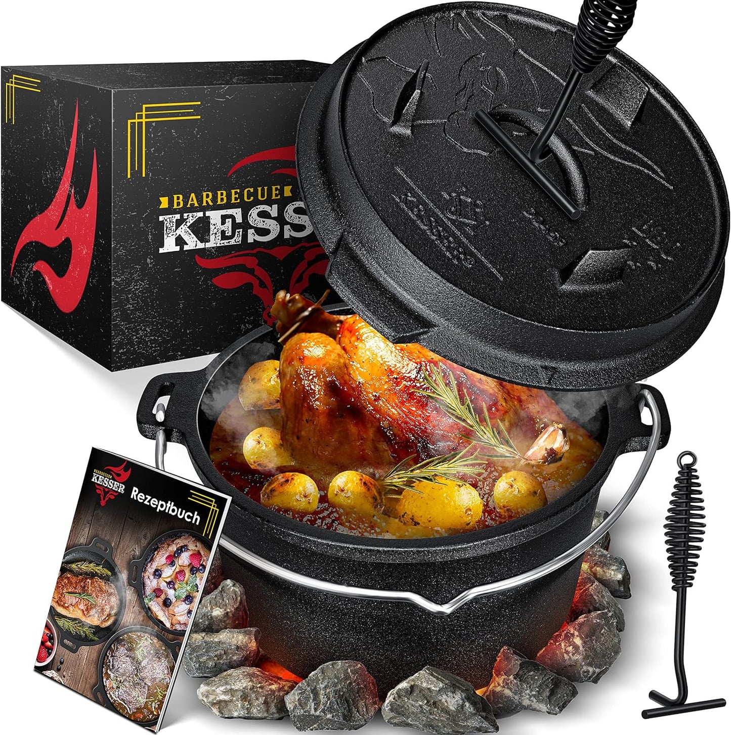 Dutch Oven Set BBQ, DO45P - 4.2 Liter Topf mit Füsse