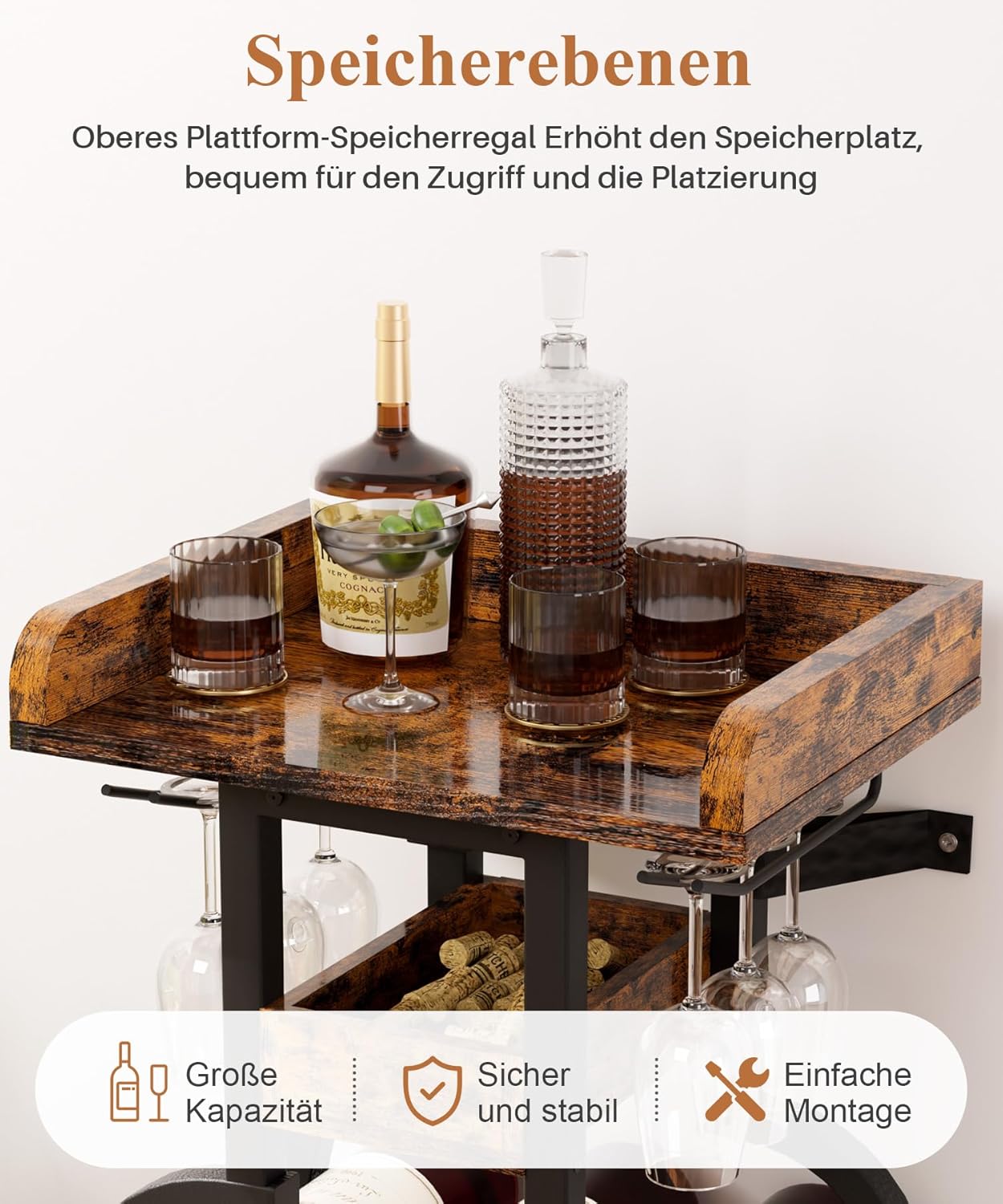Freistehendes Weinregal für 15 Flaschen mit Glashaltern