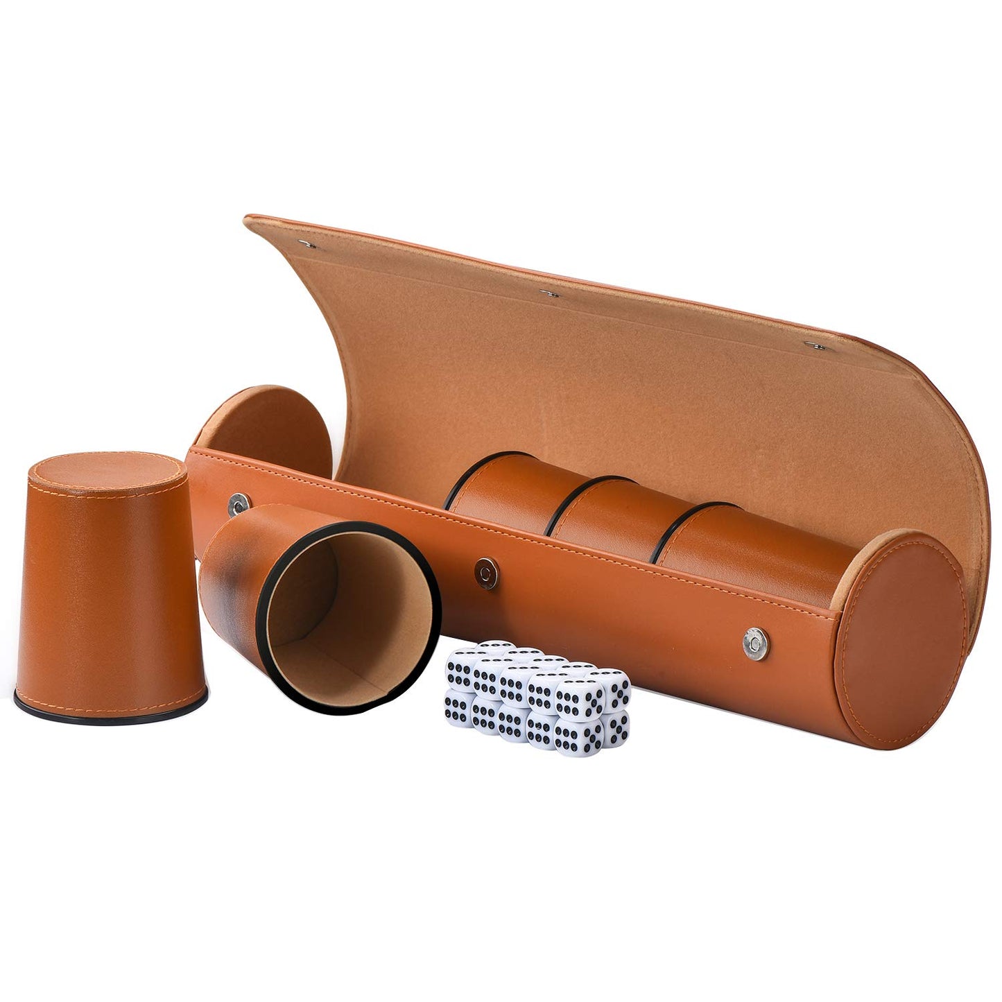 Würfelbecher-Set mit 5 Würfelbecher, 25 Würfeln und Aufbewahrungsbox