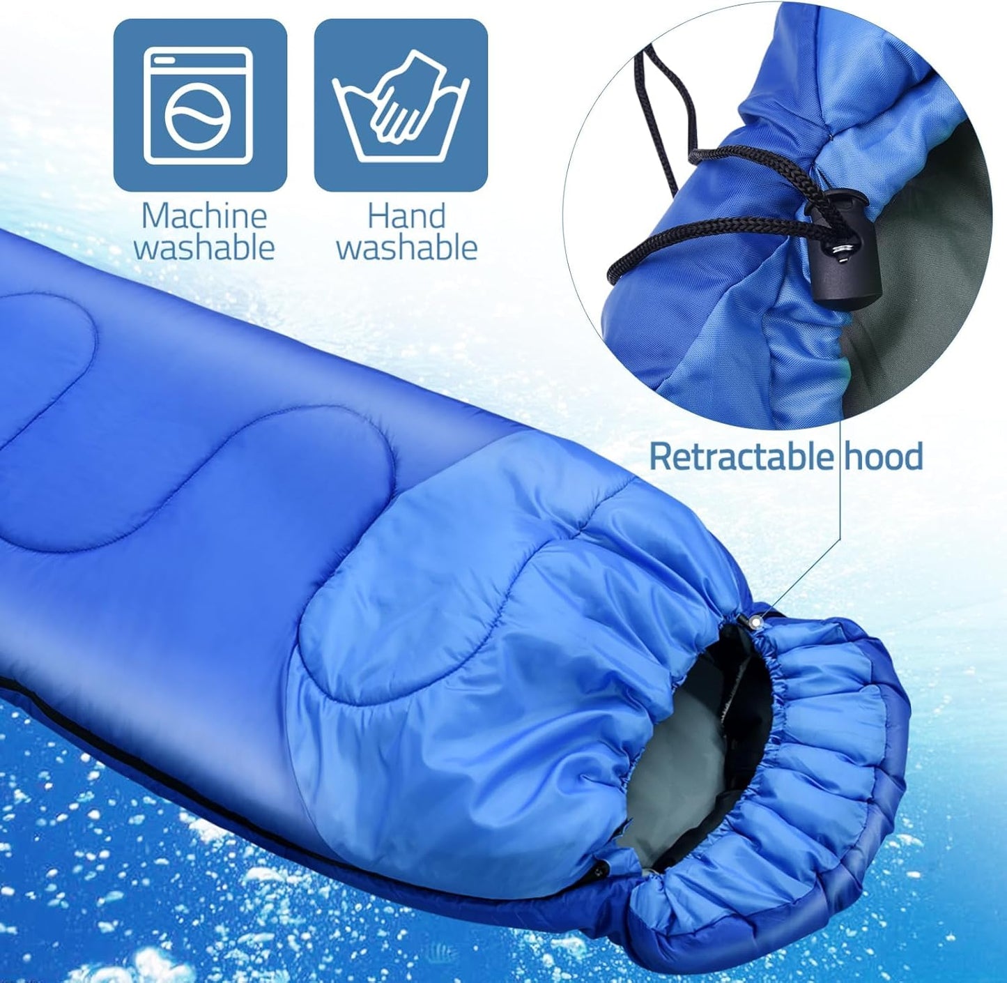 3-Jahreszeiten Deckenschlafsack für Camping, Blau. L