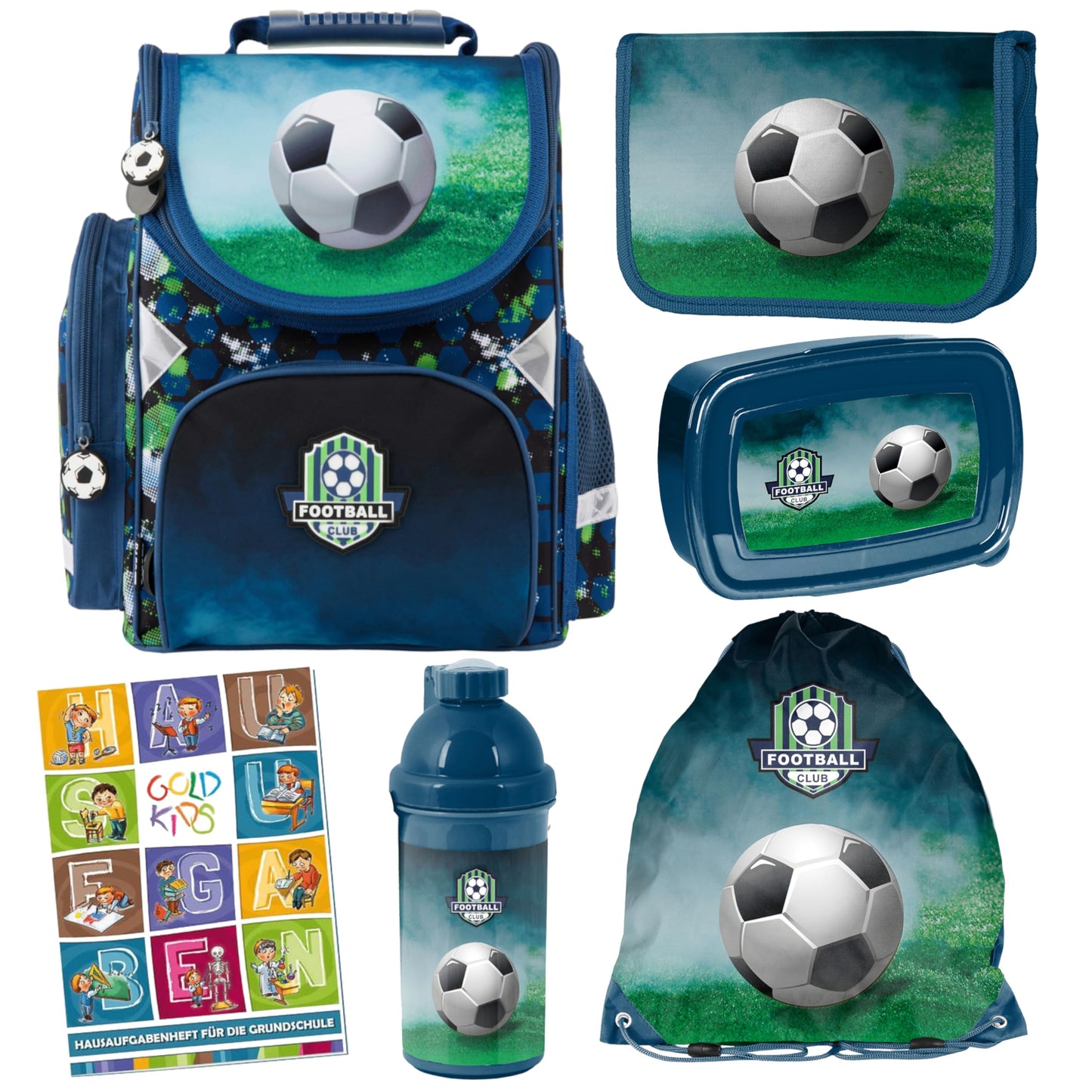 6-teiliges Schulranzen-Set mit Fussball-Motiv, 6er-set
