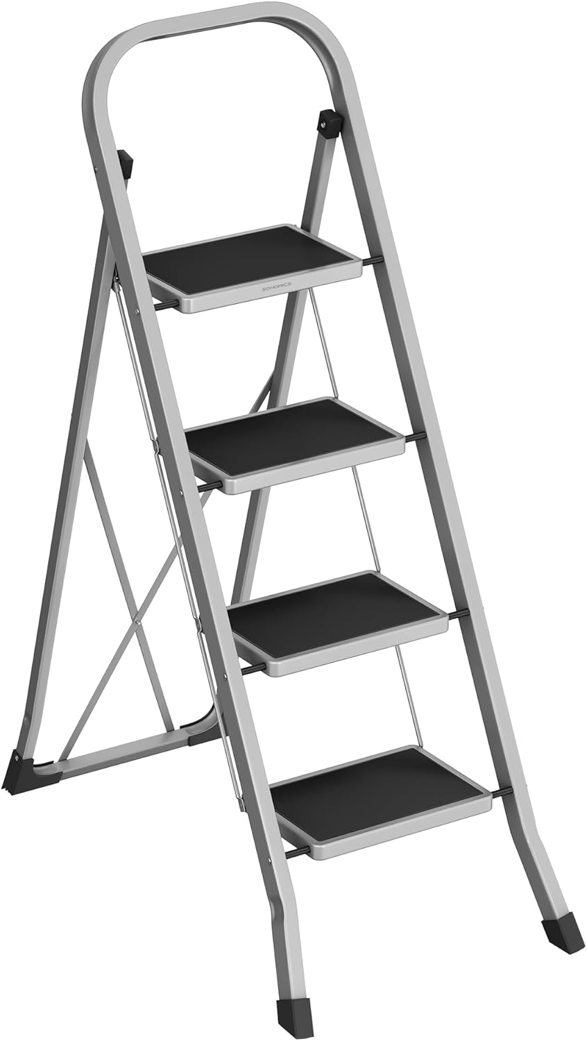 Klappbare Trittleiter mit 4 Stufen, Taubengrau 4 Stufen (89T x 45B x 127H cm)