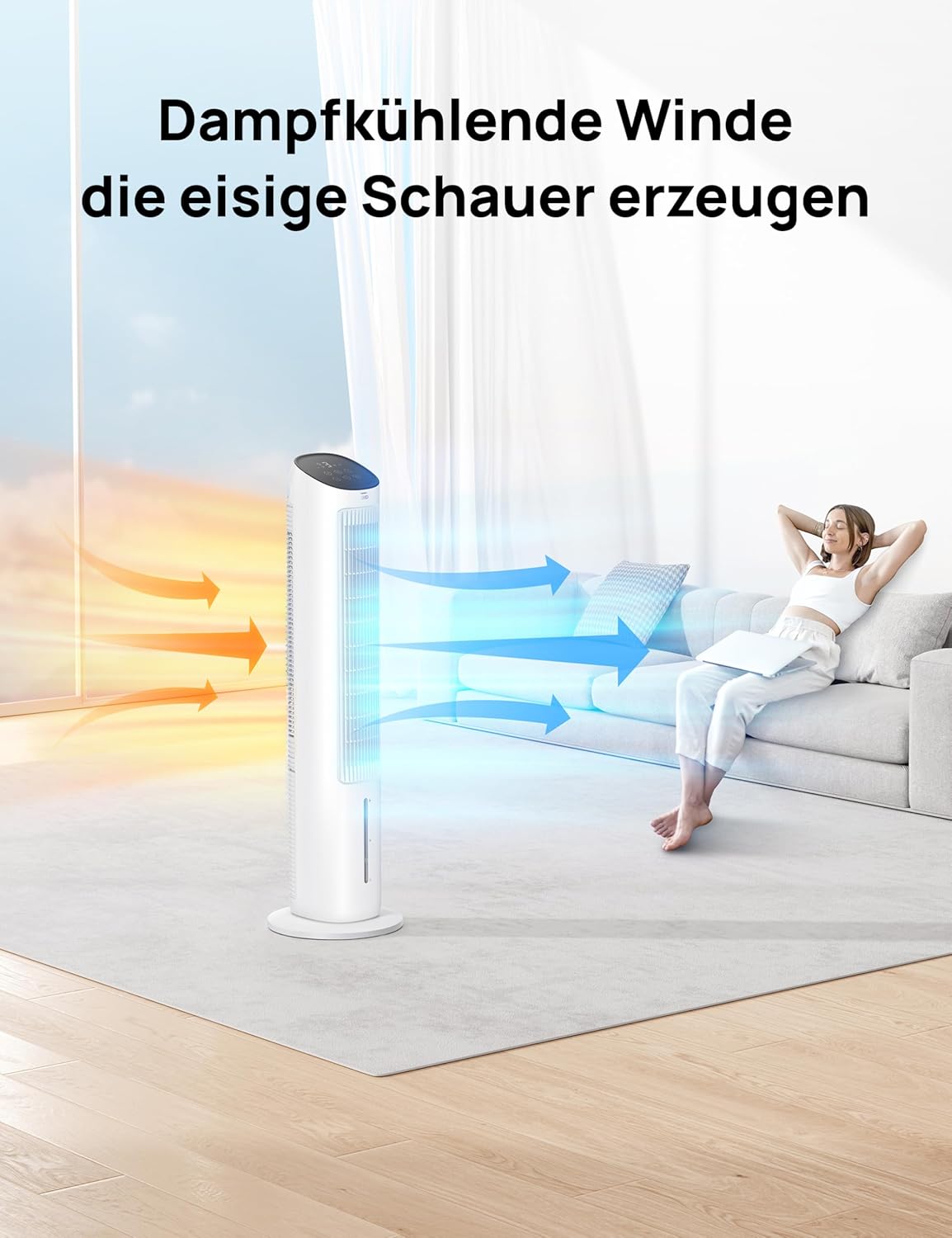 Turmventilator mit Kühlung, Weiss