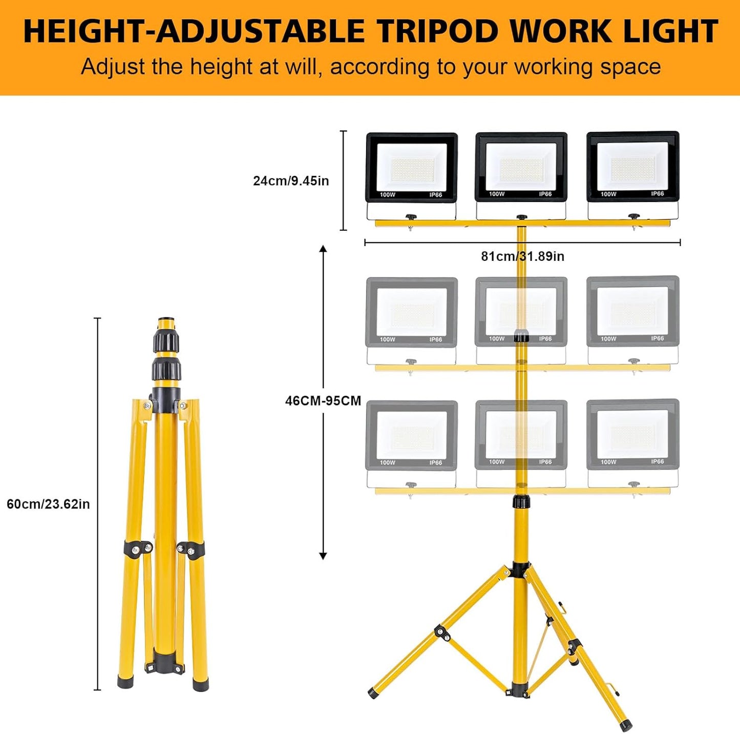 LED-Baustrahler mit Stativ, 300 Watt