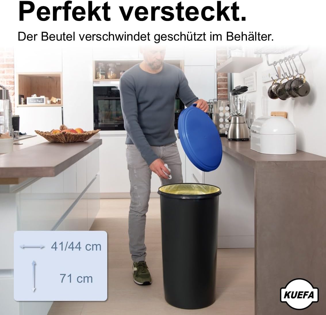 Müllsackständer mit flachem Deckel, Blau