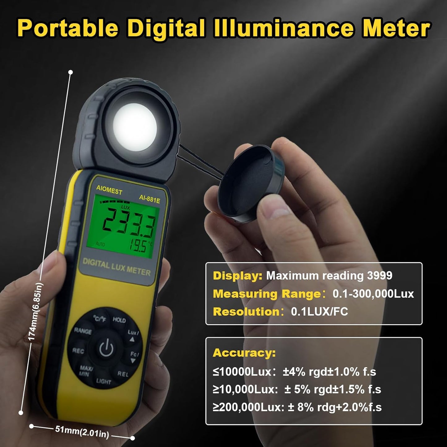AI-881E Luxmeter mit drehbarem Detektor, 300.000 Luxmeter