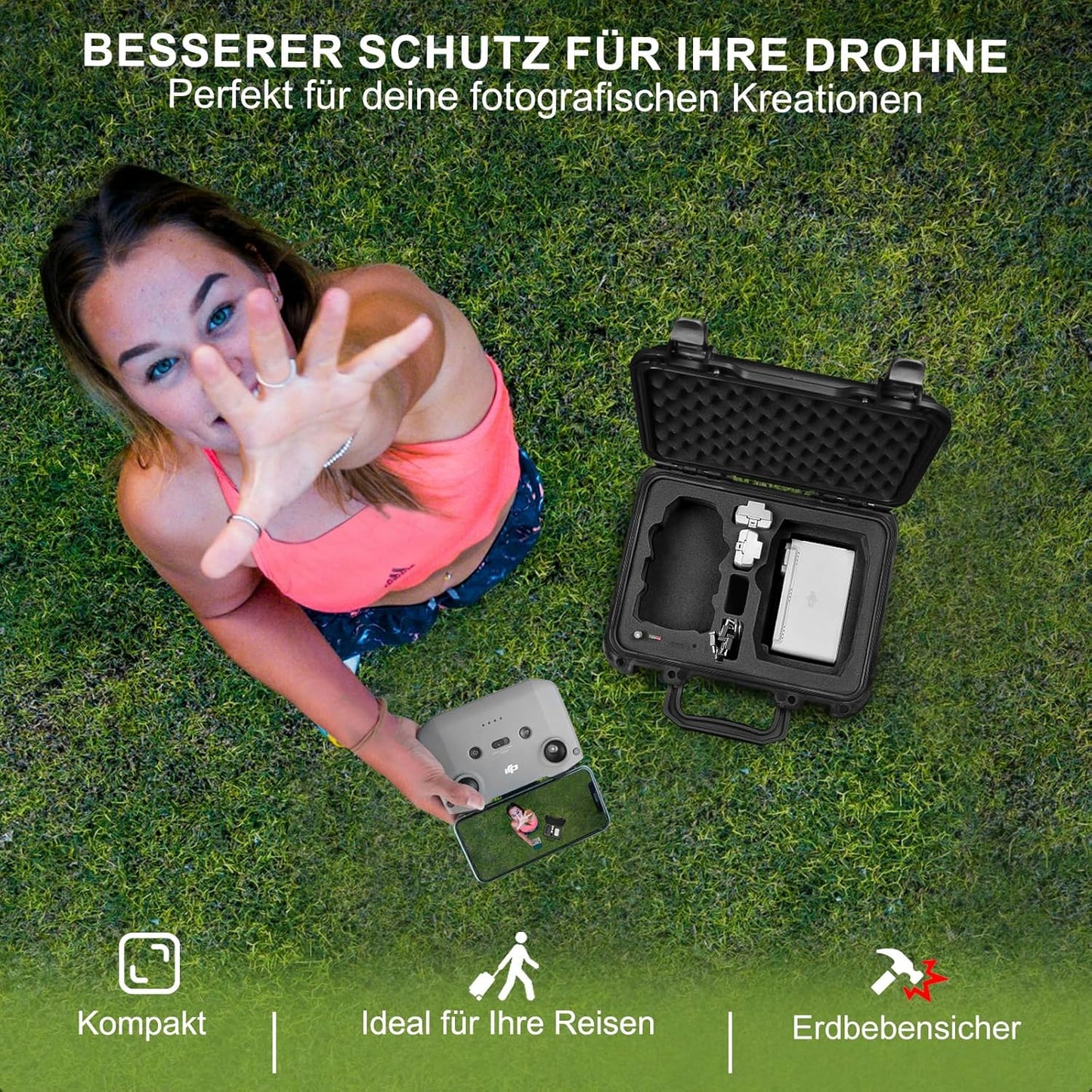 Wasserdichte Drohnen-Tragetasche für DJI Mini 2/2 SE, Eva-schaumfarbe - Schwarz