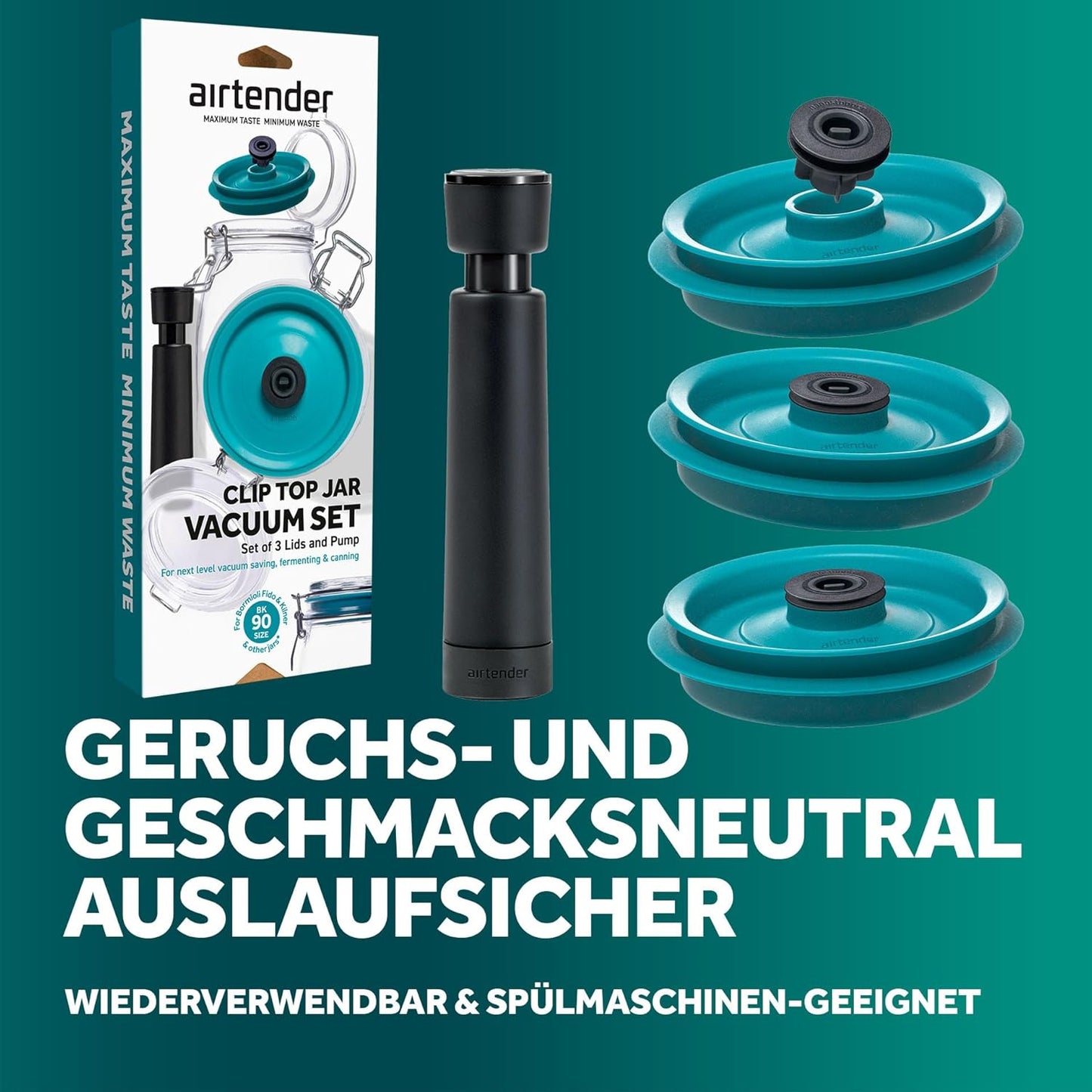 Vakuumdeckel-Set inkl. Pumpe für Einmachgläser, Grün