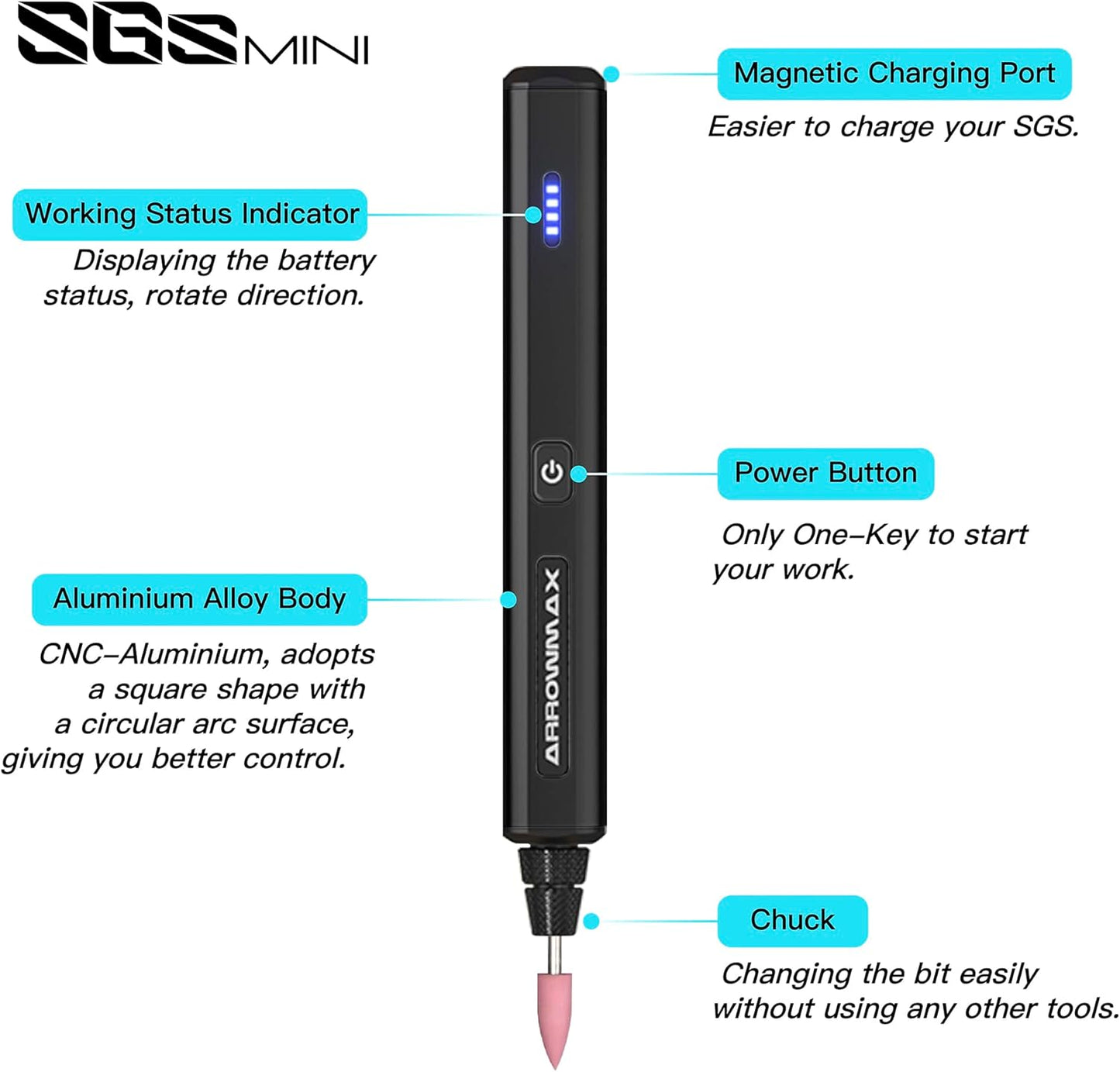 SGS MINI Gravierstift mit 36 Bits, SGS MINI-BLACK