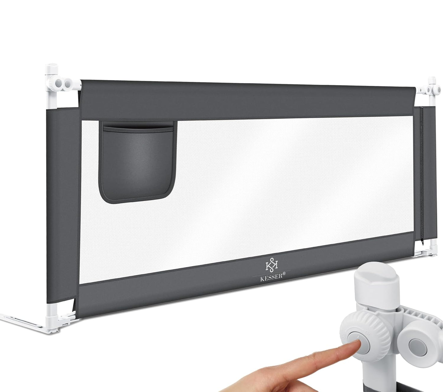 Klappbares Bettschutzgitter mit Tasche, 180cm Dunkelgrau