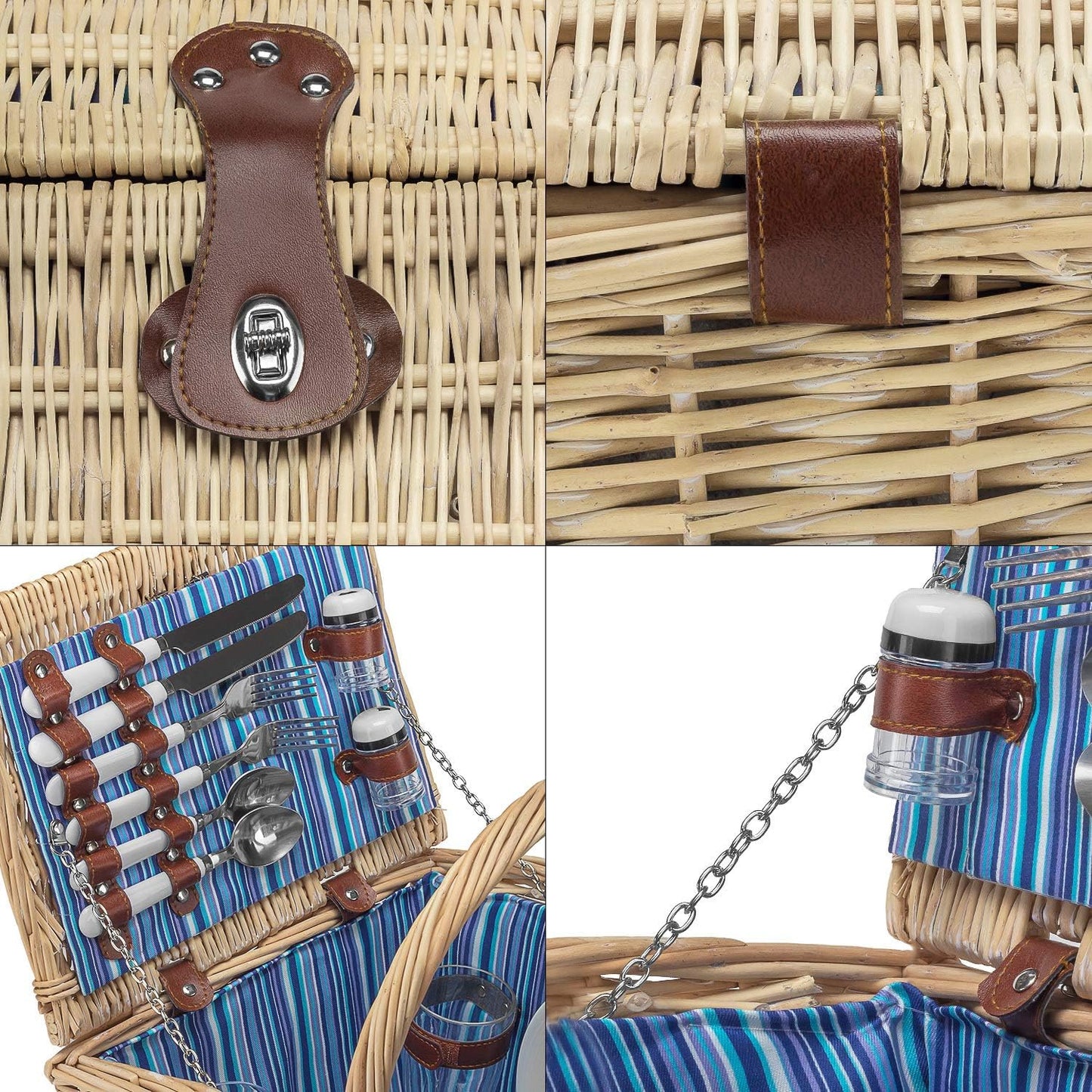 Picknickkorb für 4 Personen, Beige - Blau