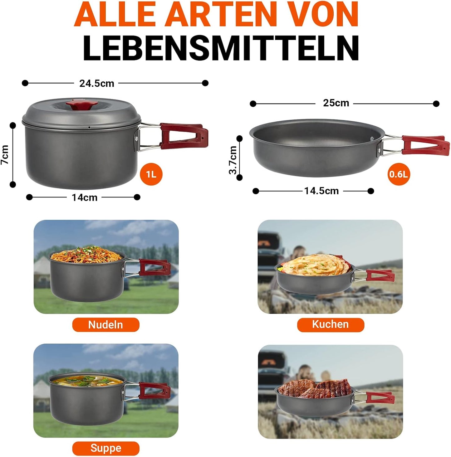 Camping Kochgeschirr Set, 2 Personen 1.6L