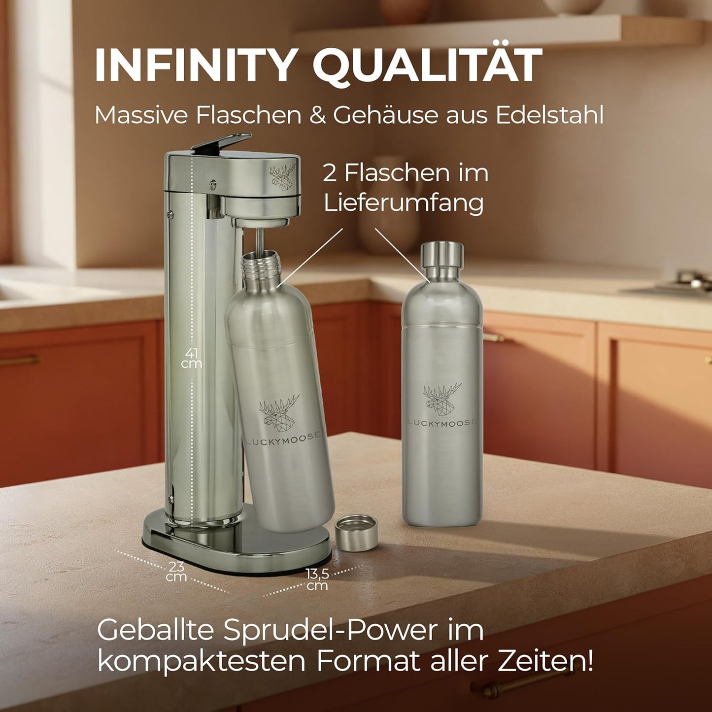 Infinity-S Wassersprudler mit 2 Flaschen á 1,25L, Silver/Silver 1,25L (2 Stück)